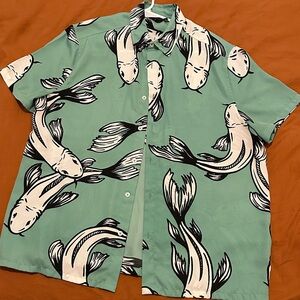 ASOS Green Koi Fish Casual Button Down Shirt